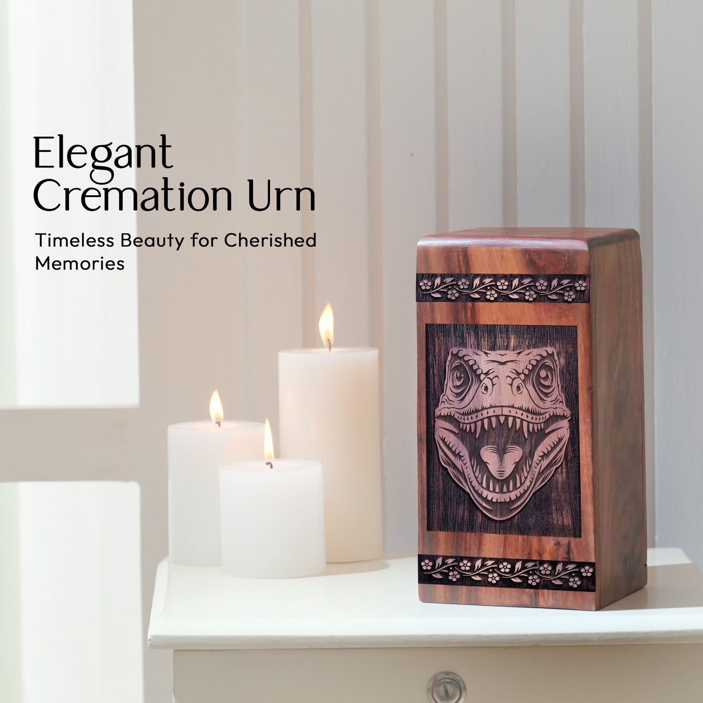 Mini Wooden Memorial Urn with Jurassic Wood for Ashes