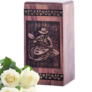 Handcrafted Wooden Cremation Urn with Kayaking Wood Box
