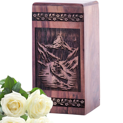 Mini Wooden Memorial Urn with Kayaking Wood for Ashes