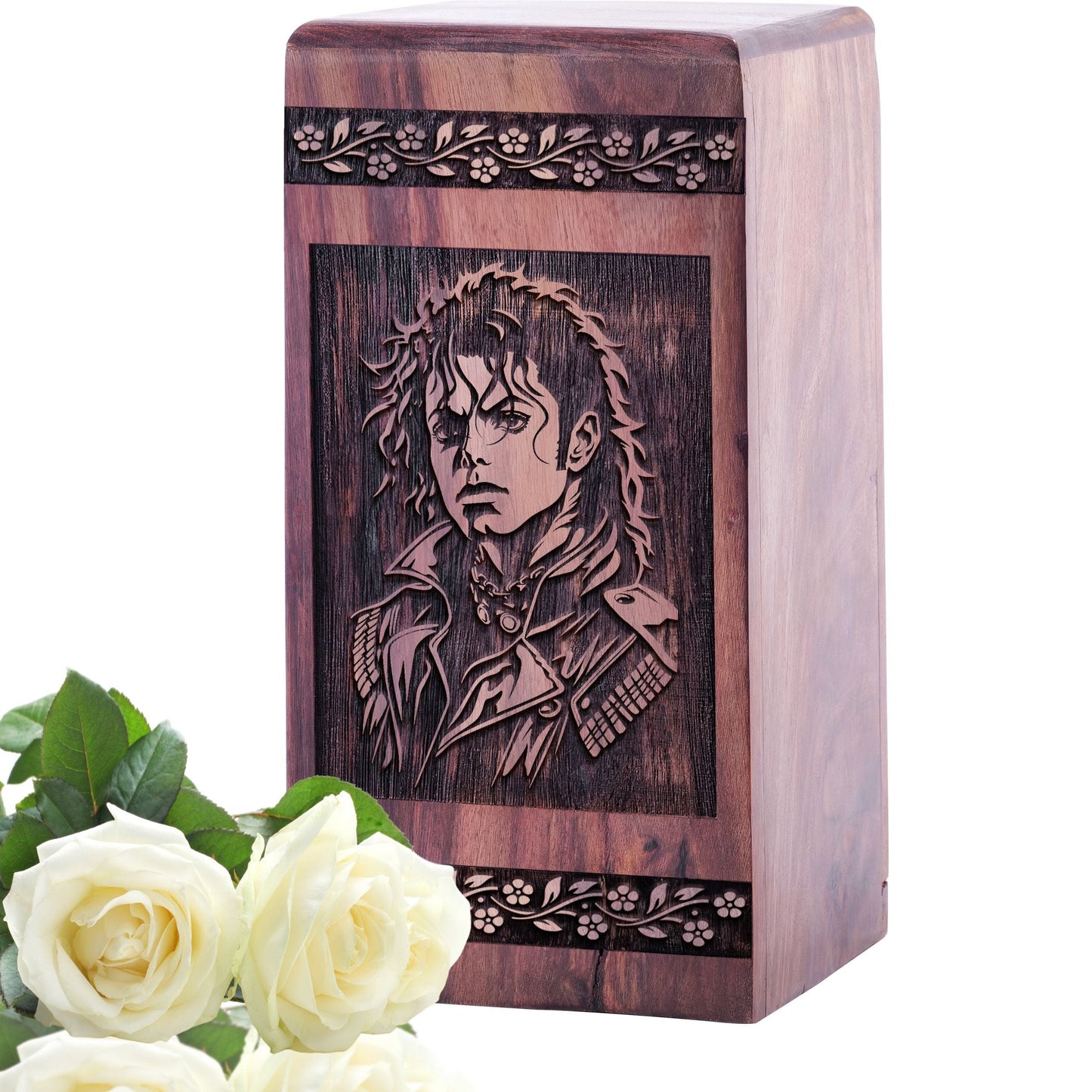Handcrafted Wooden Cremation Urn with King of Pop Wood Box