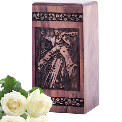 Decorative Wooden King of Pop Urn for Human Burial Ashes