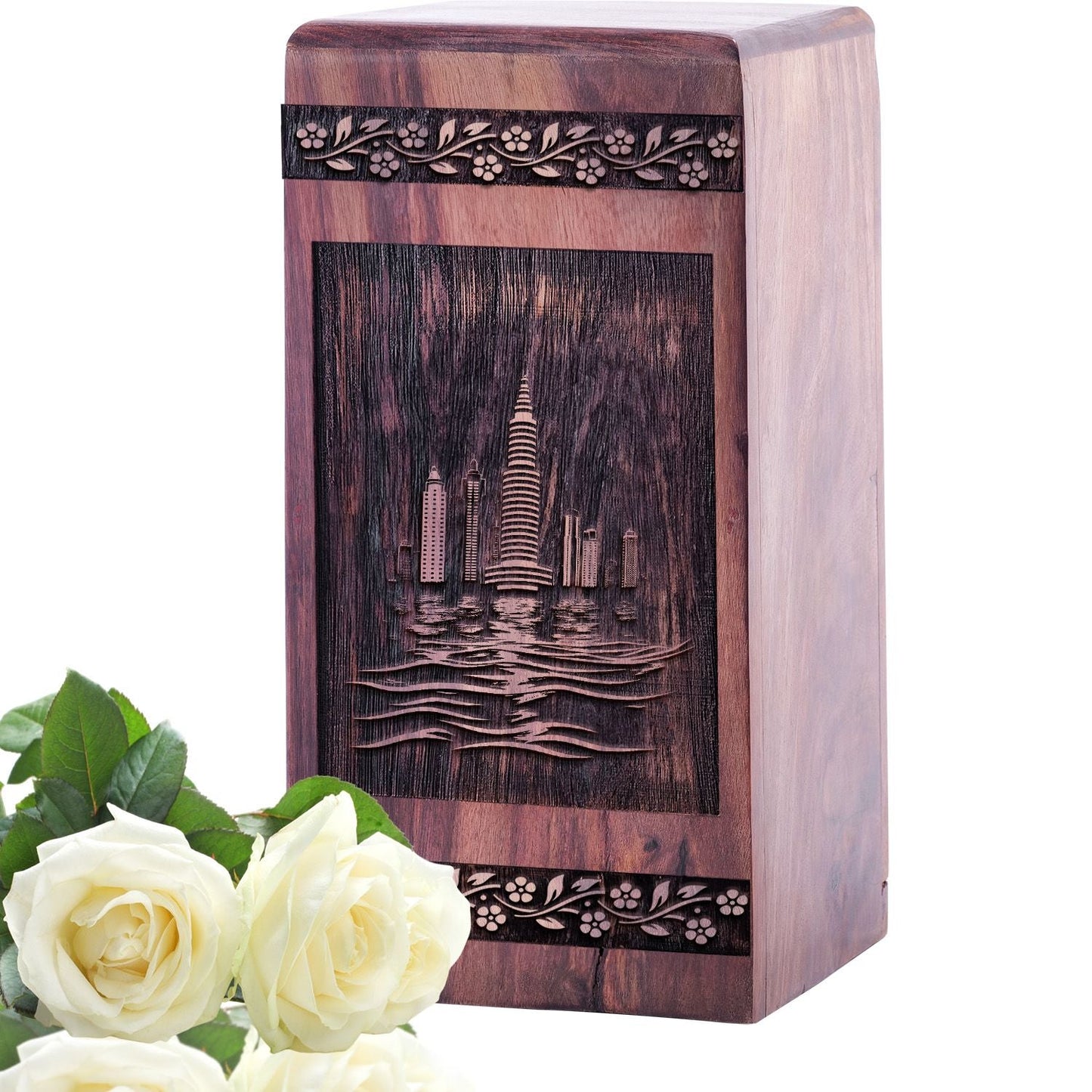 Mini Wooden Memorial Urn with Road Wood Box for Ashes