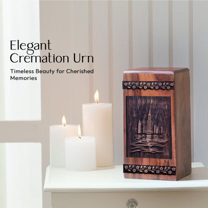 Mini Wooden Memorial Urn with Road Wood Box for Ashes