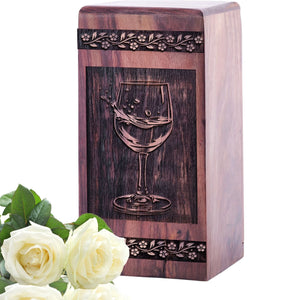 Medium Wine Wooden Urn for Human Cremation Ashes Keepsake