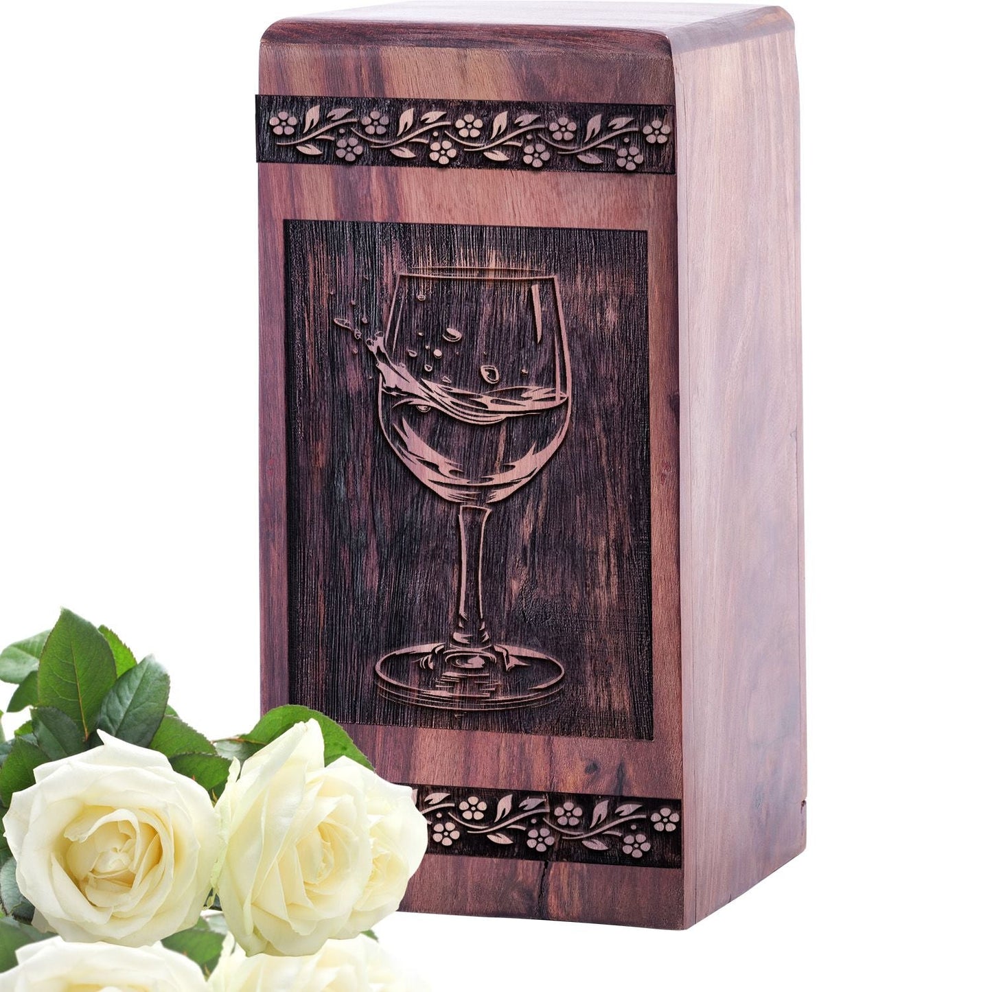 Medium Wine Wooden Urn for Human Cremation Ashes Keepsake