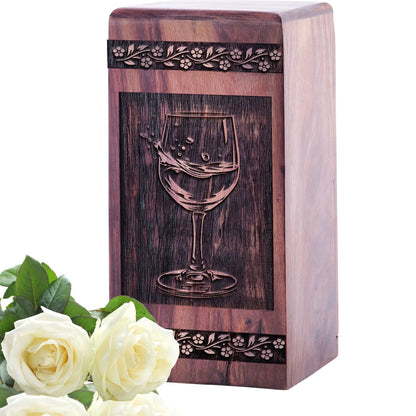 Medium Wine Wooden Urn for Human Cremation Ashes Keepsake
