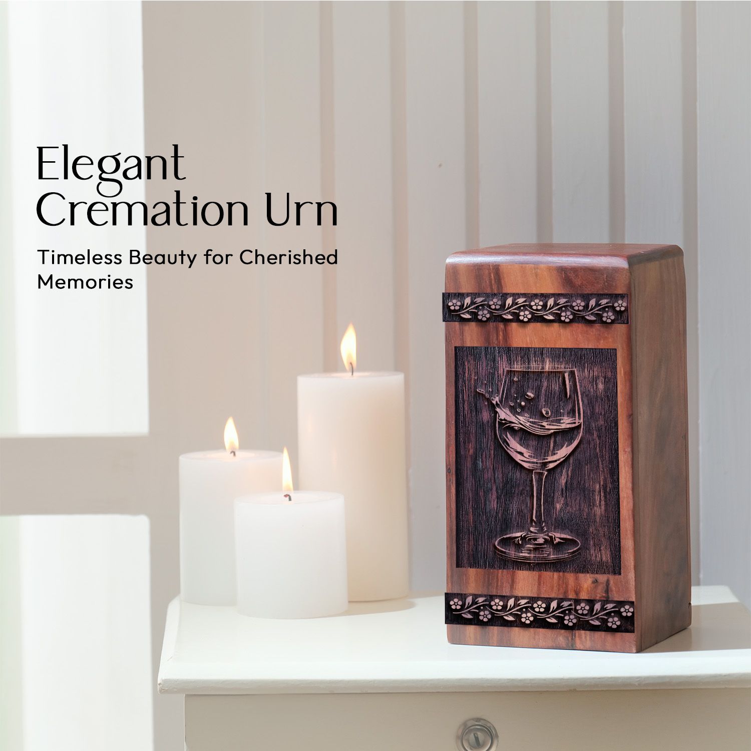 Medium Wine Wooden Urn for Human Cremation Ashes Keepsake