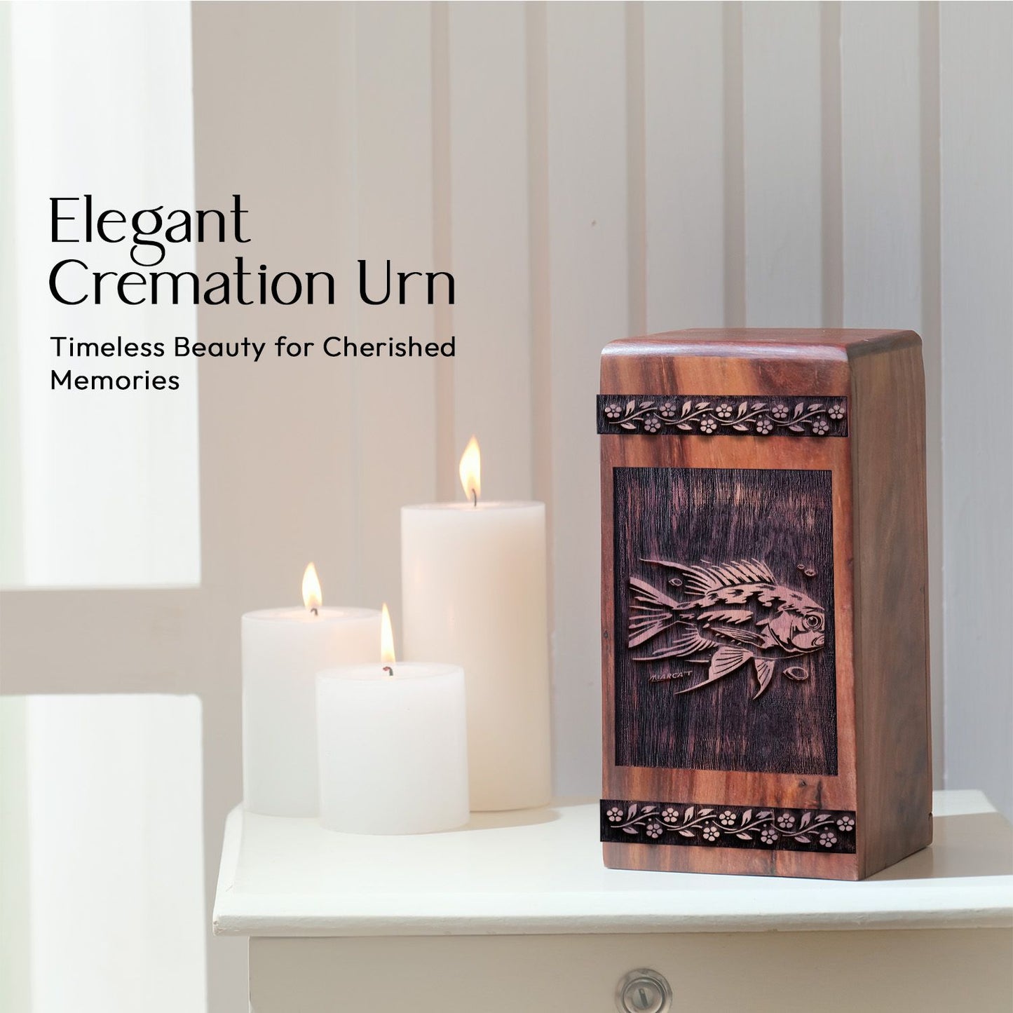 Mini Wooden Memorial Urn with Aquaria Wood Box for Ashes