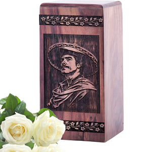 Handmade Wooden Mexican Fiestas Urn for Human Burial Ashes