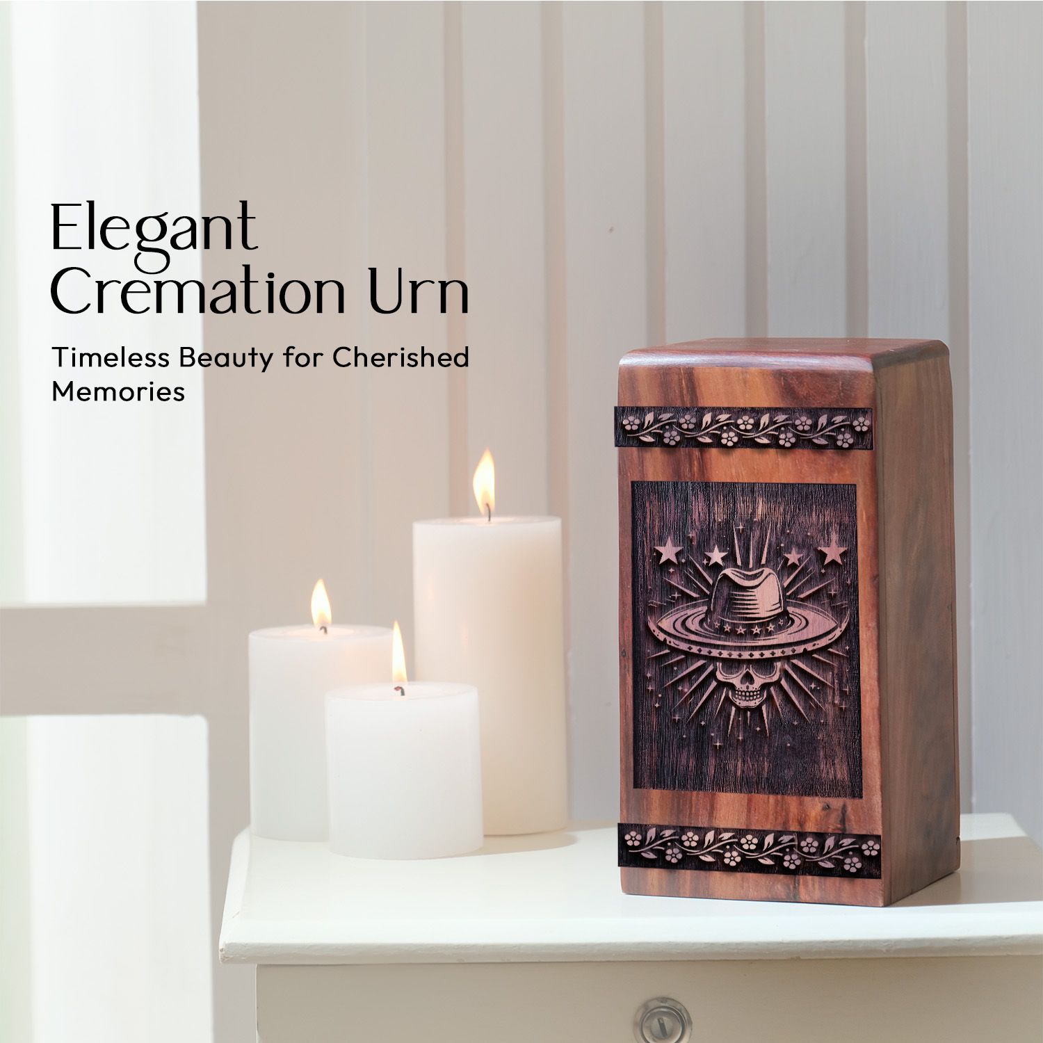 Medium Wooden Mexican Fiestas Memorial Urn for Cremation Ashes