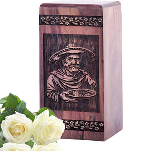 Medium Mexican Fiestas Wooden Urn for Human Cremation Ashes