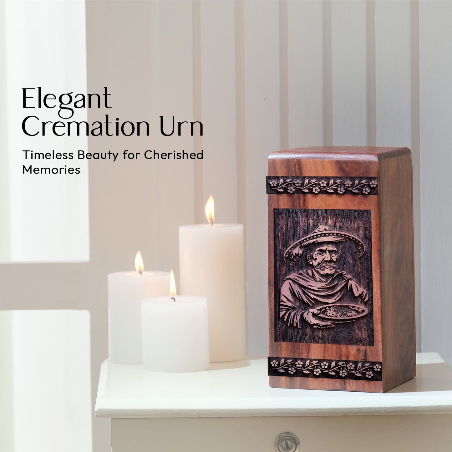 Medium Mexican Fiestas Wooden Urn for Human Cremation Ashes