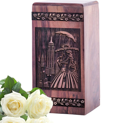 Beautiful Handcrafted Mexican Fiestas Wood Urn for Human Ashes