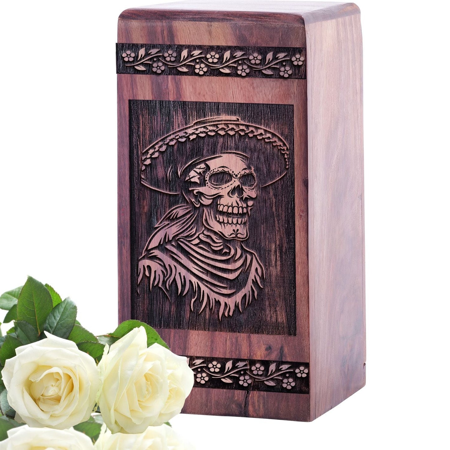 Small Keepsake Wooden Mexican Fiestas Urn for Memorial Ashes