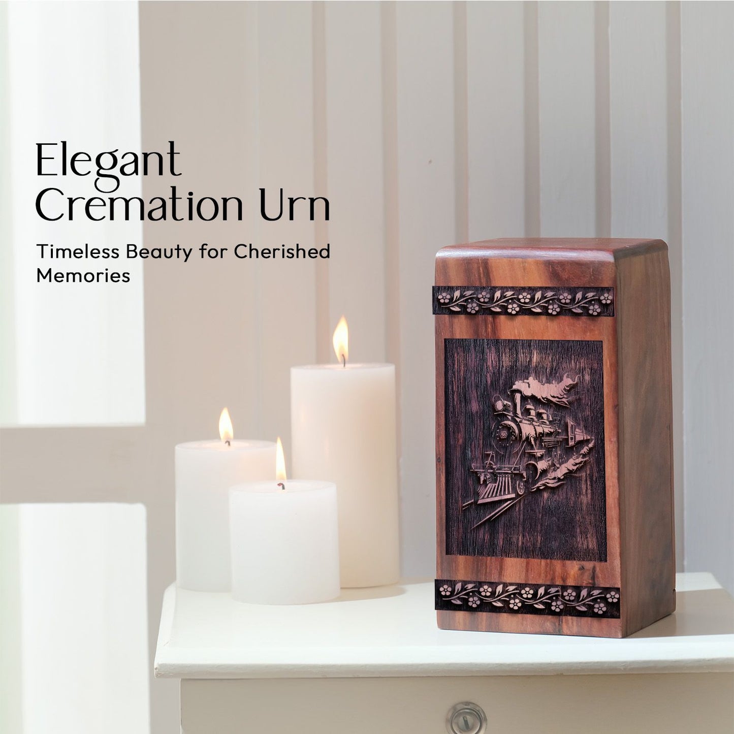 Unique Wooden Railroads Cremation Urn for Human Ashes Box