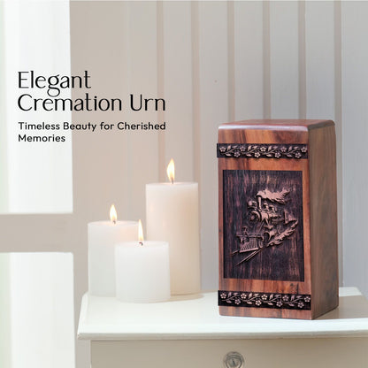 Unique Wooden Railroads Cremation Urn for Human Ashes Box
