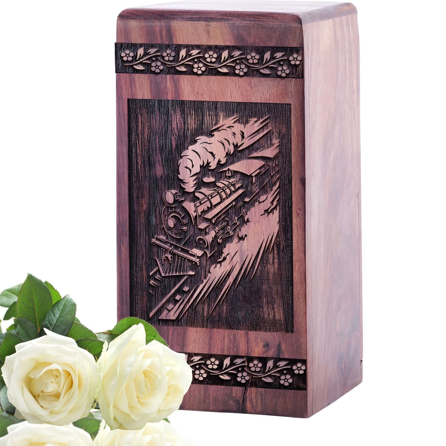 Handmade Wooden Railroads Urn for Human Burial Ashes Box