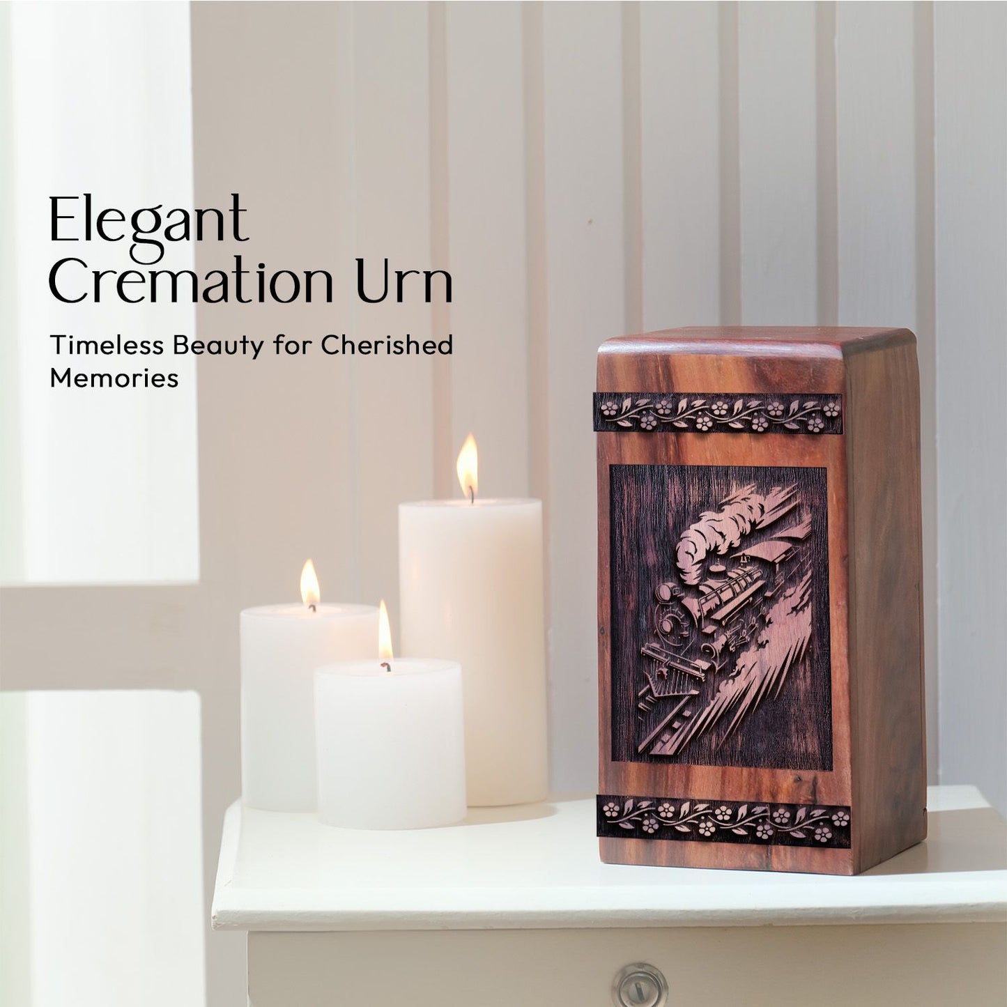 Handmade Wooden Railroads Urn for Human Burial Ashes Box