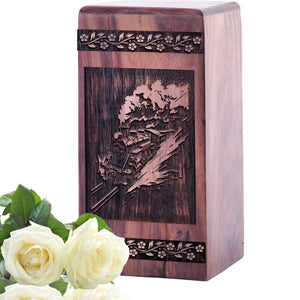 Handcrafted Wooden Cremation Urn with Railroads Wood Urn