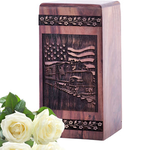 Decorative Wooden Railroads Urn for Human Burial Ashes