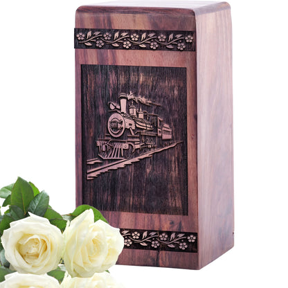 Mini Handcrafted Wooden Railroads Urn for Memorial Ashes