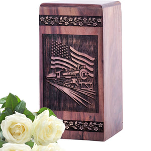 Unique Wooden Cremation Urn with Railroads Wood Box
