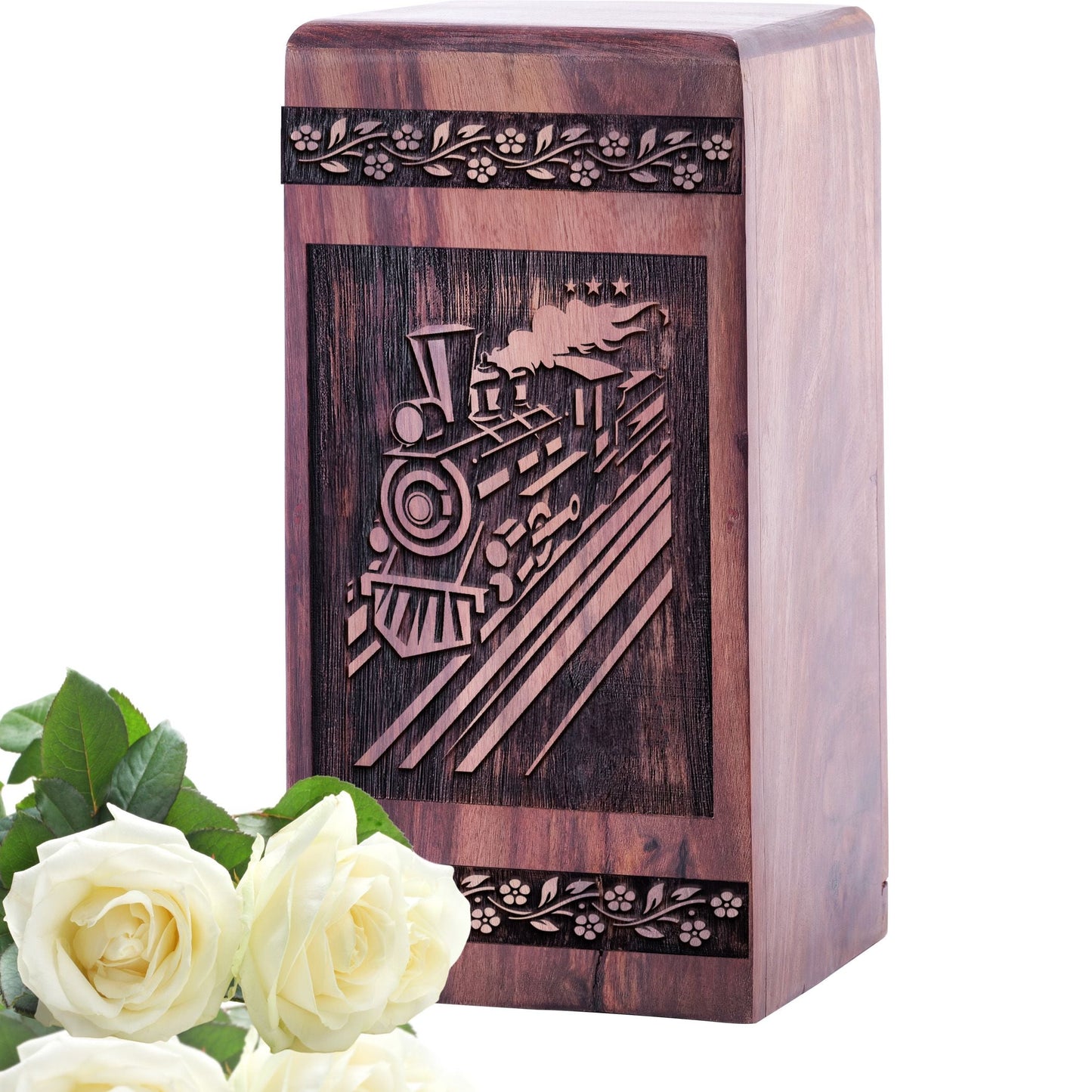 Mini Wooden Memorial Urn with Railroads Wood for Ashes
