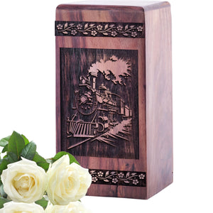 Beautiful Handcrafted Railroads Wood Urn for Human Ashes