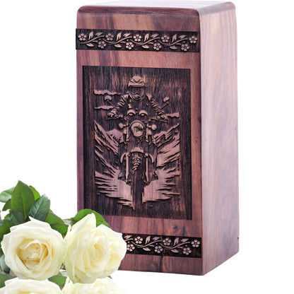 Decorative Wooden Royal Enfield Urn for Human Burial Ashes