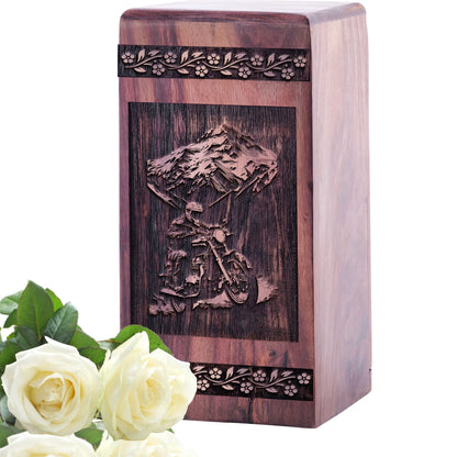 Unique Wooden Cremation Urn with Royal Enfield Wood Box