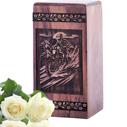 Handcrafted Wooden Memorial Urn with Royal Enfield Wood Urn