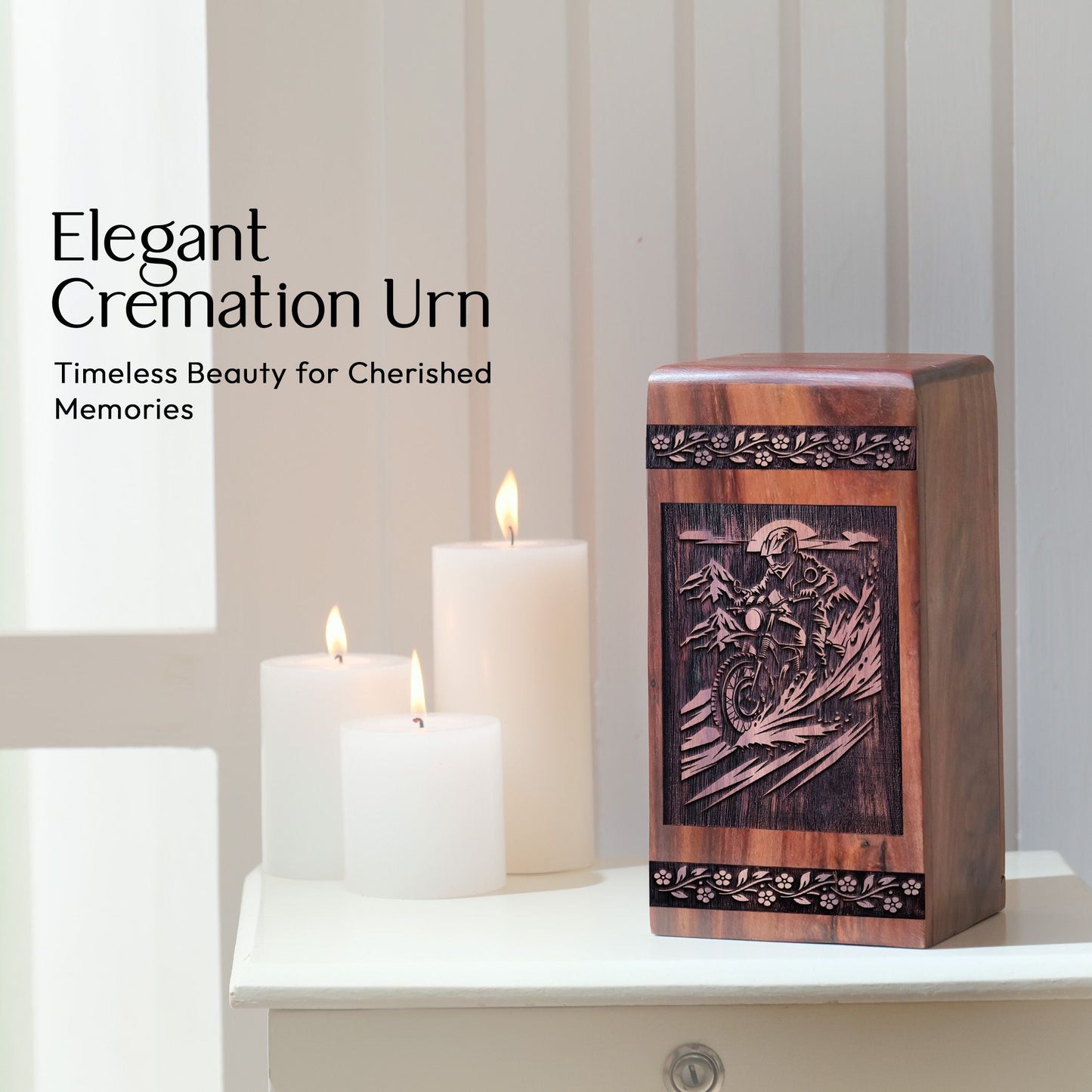 Handcrafted Wooden Memorial Urn with Royal Enfield Wood Urn