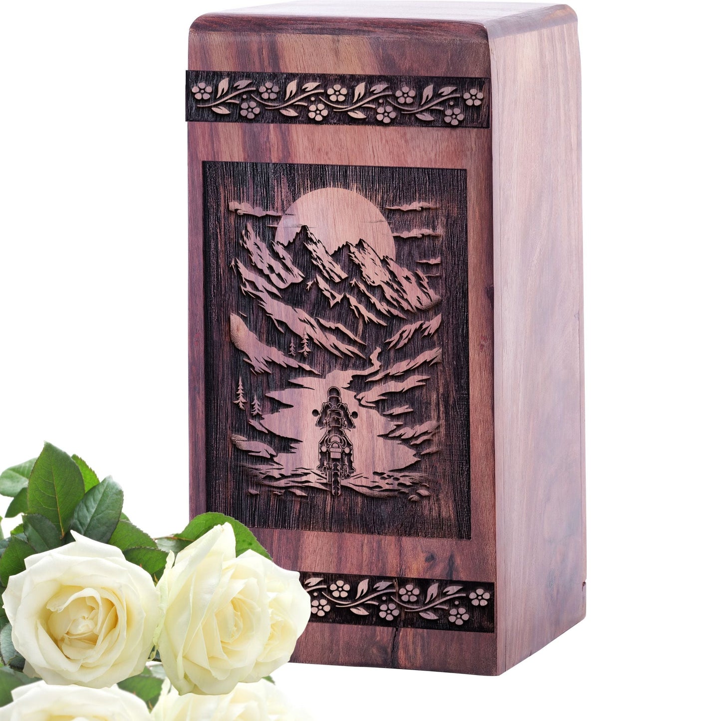 Beautiful Handcrafted Royal Enfield Wood Urn for Human Ashes