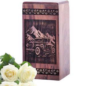 Unique Large Wooden Vintage Car Memorial Urn for Human Ashes