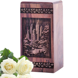 Handmade Wooden Central Park Urn for Human Burial Ashes