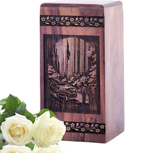 Beautiful Handmade Central Park Wood Urn for Human Ashes