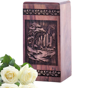 Unique Wooden Cremation Urn with Central Park Wood Box
