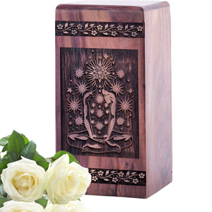 Handmade Wooden Chakra Energy Memorial Urn for Human Ashes