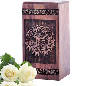 Beautiful Memorial Urn with Christian Icons Wood Box Urn