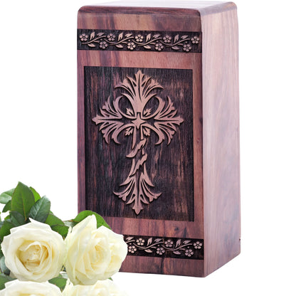 Medium Christian Icons Wooden Urn for Cremation and Burial Ashes