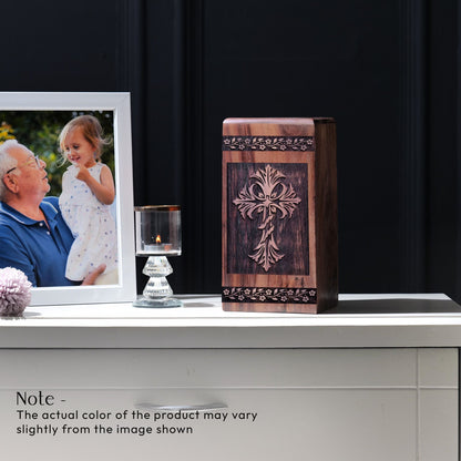 Medium Christian Icons Wooden Urn for Cremation and Burial Ashes