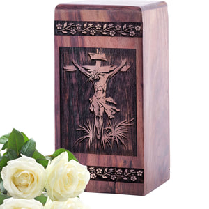 Beautiful Wooden Urn with Christian Icons Urn Urn for Human Ashes