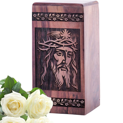 Small Wooden Christian Icons Urn for Burial Ashes