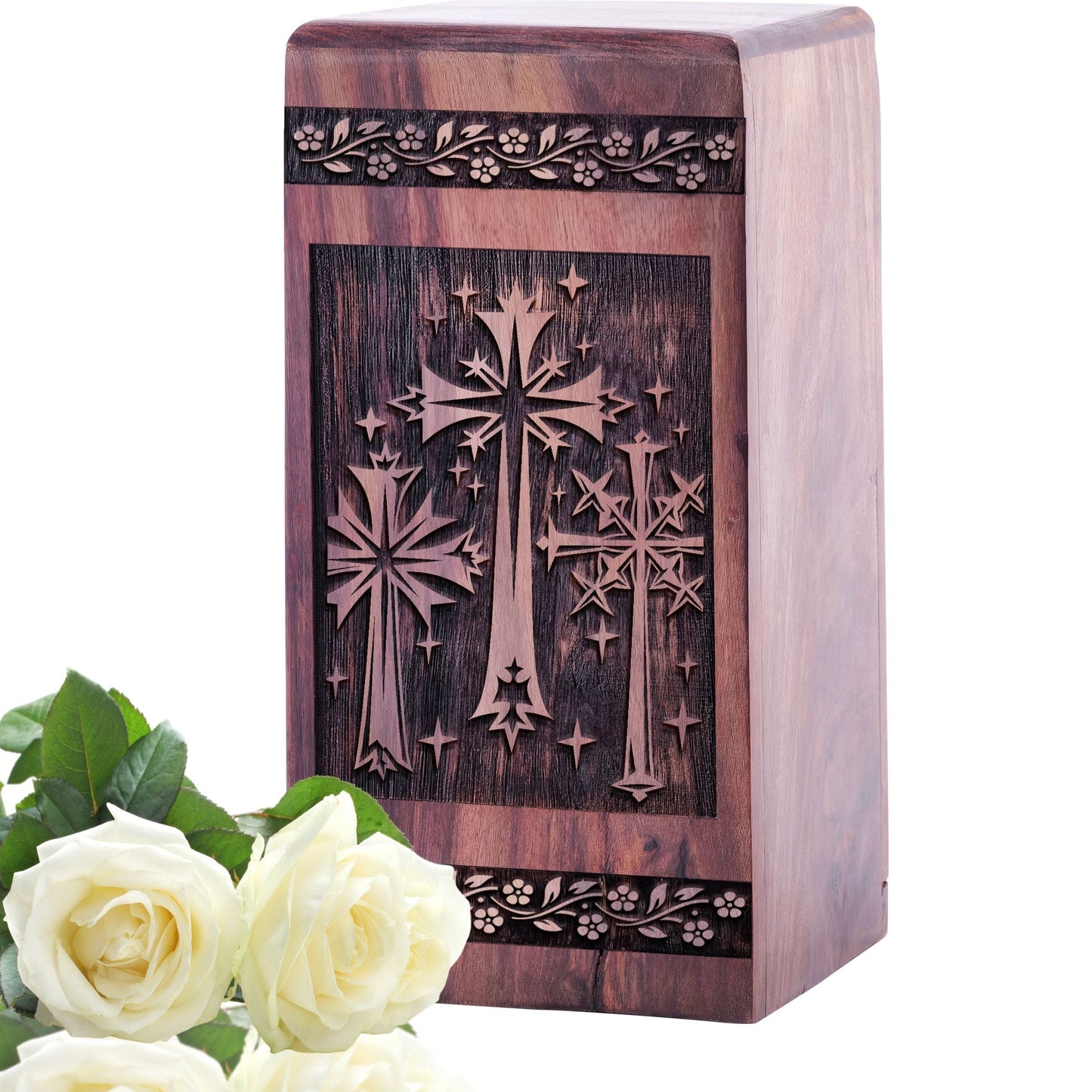 Large Handmade Wooden Christian Icons Urn for Burial Ashes
