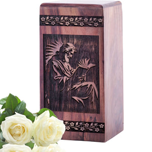 Large Wooden Christian Icons Cremation Urn for Human Ashes
