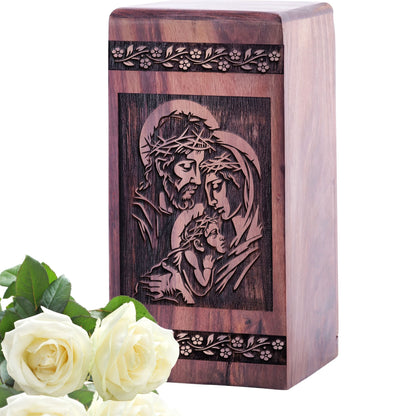 Small Christian Icons Wooden Urn for Memorial Ashes