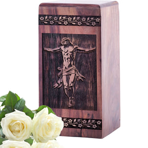 Mini Wooden Memorial Urn with Christian Wood Box Urn