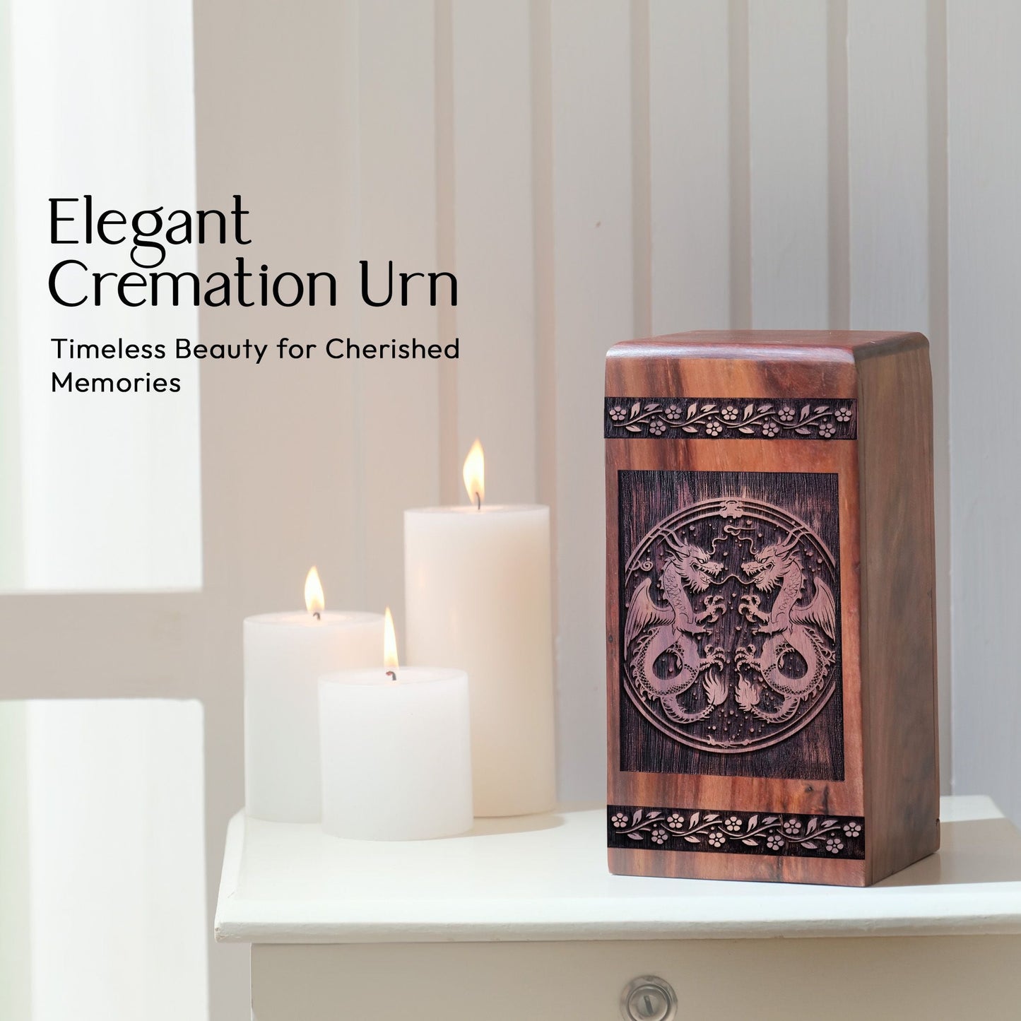 Medium Feng Shui Wooden Urn for Human Cremation Ashes