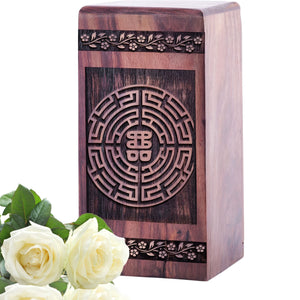 Mini Wooden Memorial Urn with Feng Shui Urn for Ashes