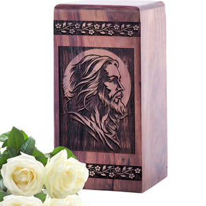 Beautiful Jesus Wood Cremation Urn for Memorial Ashes
